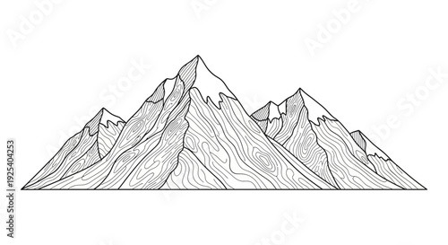 Hand-Drawn Mountain Range Illustration with Wood Grain Texture