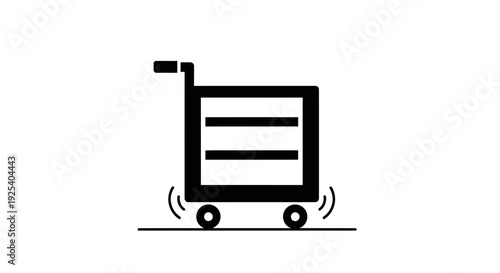 Black Shopping Cart Icon with Motion Lines on White Background