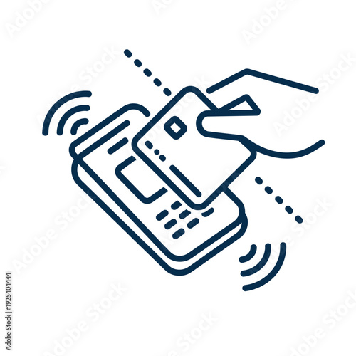 A hand holding a credit card near a payment terminal