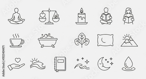 Collection of Icons Representing Wellness and Self Care.