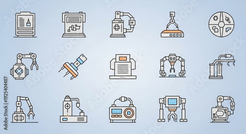 Collection of Industrial Icons Representing Manufacturing and Technology.