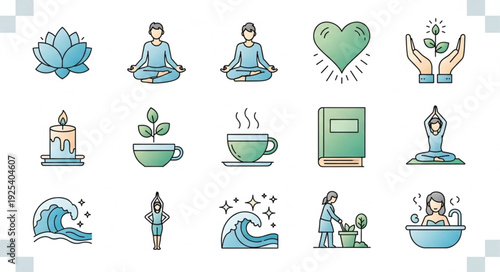 Collection of Icons Representing Wellness and Self Care.