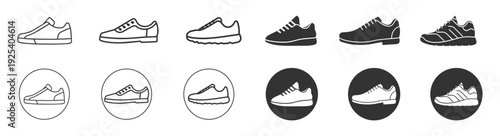 Footwear Icon Set. Sneaker, Casual Shoe, and Athletic Trainer Styles