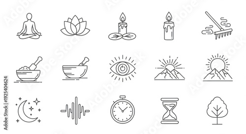 Collection of icons representing wellness and meditation concepts.