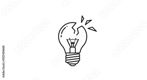 Broken Light Bulb Icon Symbolizing Failure, Bad Idea, or Burnout