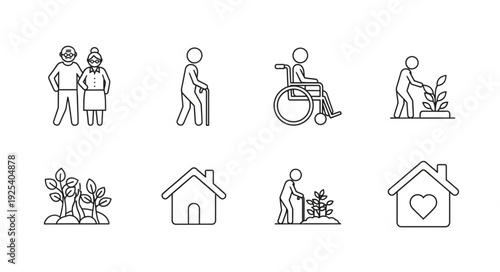 Collection of Icons Representing Senior Care and Assisted Living Services.