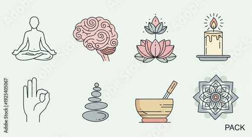 Collection of Icons Representing Mindfulness and Well-being.