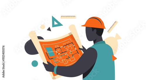 Engineer Holding Blueprint and Pencil.