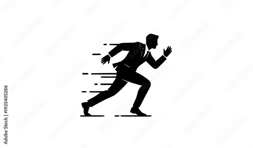 Fototapeta premium Dynamic Business Ascent: A silhouette of a determined professional sprinting forward, encapsulating the essence of speed, ambition, and relentless pursuit of goals.