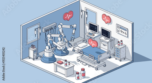 Isometric Hospital Operating Room Medical Equipment.