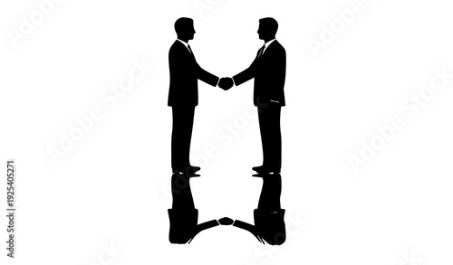 Deal Silhouette: Two figures in business attire seal an agreement with a firm handshake, their shadows mirroring the partnership's strength and stability.