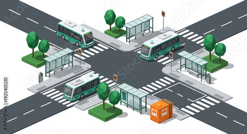 Isometric Illustration of Toll Booths and Roadway.