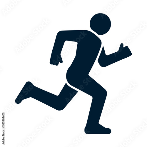 A dark blue silhouette of a person running quickly