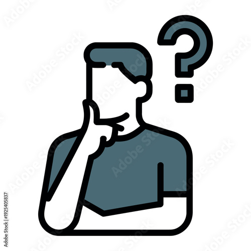 A cartoon man with a question mark thinking face