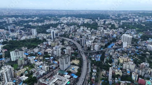 Wallpaper Mural Aerial View of Busy City with Highway and Urban Skyline 4K Torontodigital.ca