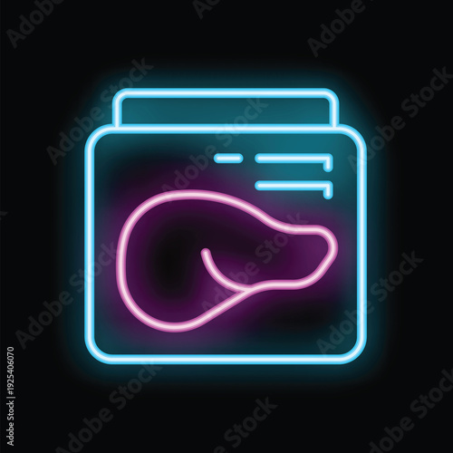 Glowing neon icon of a human liver, perfect for use on dark backgrounds