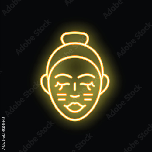 Neon sign icon of a woman applying a face mask and enjoying a spa treatment