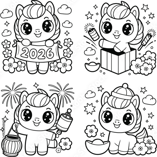 2026-chinese-zodiac-horse-coloring-pages