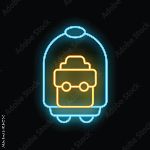 Glowing neon icon representing a robot wearing protective gear, symbolizing safety in automation and ai