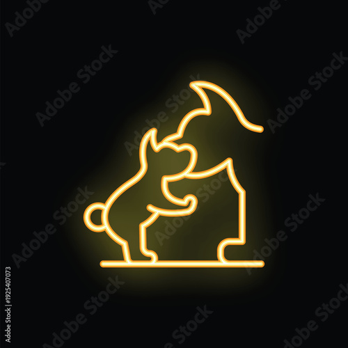 Neon sign depicting a small dog standing on its hind legs and hugging a larger dog