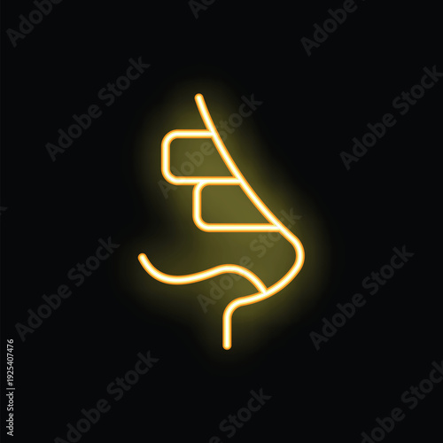 Neon nose sign glowing on dark background, representing smell, olfactory system, or rhinoplasty
