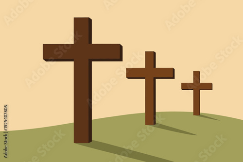 Flat vector three crosses at different distances creating perspective