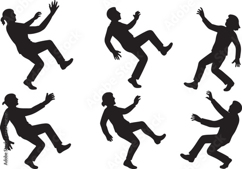  Silhouette vector set of people falling down slipping and tripping backwards in danger poses