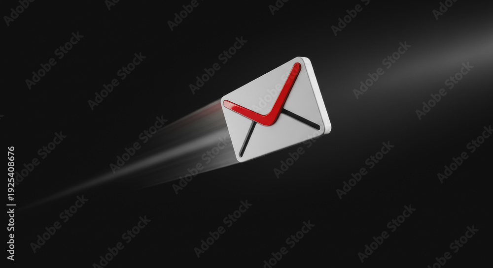 Fototapeta premium 3D email envelope icon with motion blur on dark background