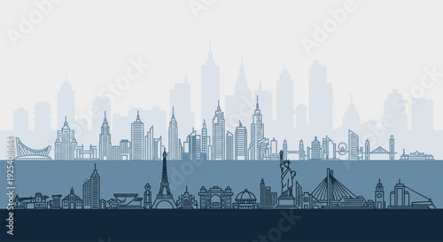 City Skyline Silhouette Against White Background.