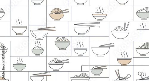 Collection of Various Bowls with Chopsticks.