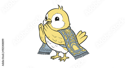 Chick with decorative scarf folded prayer pose