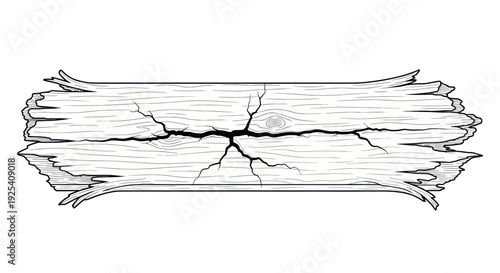 Cracked Wooden Log with Broken Surface.