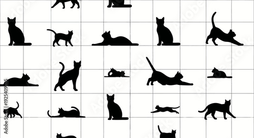 Black Silhouettes of Cats in Various Poses.