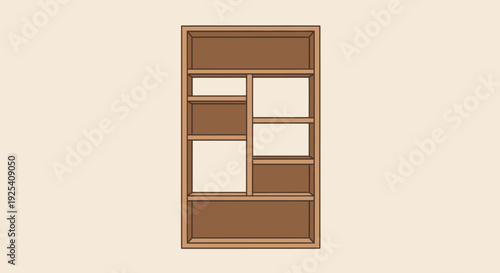 Brown wooden cabinet with empty shelves.