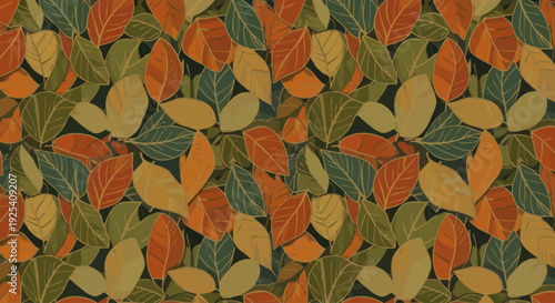 Colorful Autumn Leaves Pattern Closeup View.