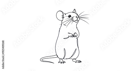 Simple Line Drawing of Standing Mouse.