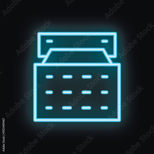 Blue glowing neon line atm machine displaying withdraw cash interface on black background