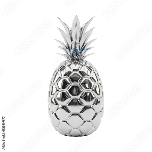 Shiny silver pineapple on a black background