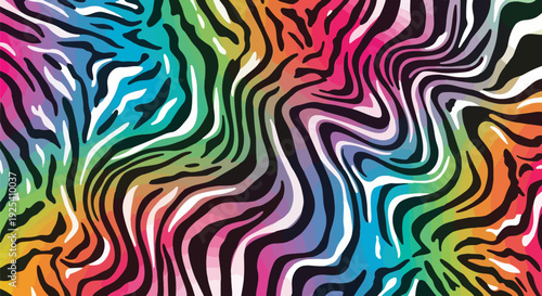 Vibrant Rainbow Zebra Print Seamless Pattern Dynamic Striped Design for Creative Projects and Backgrounds Colorful Animalistic Texture Art Playful