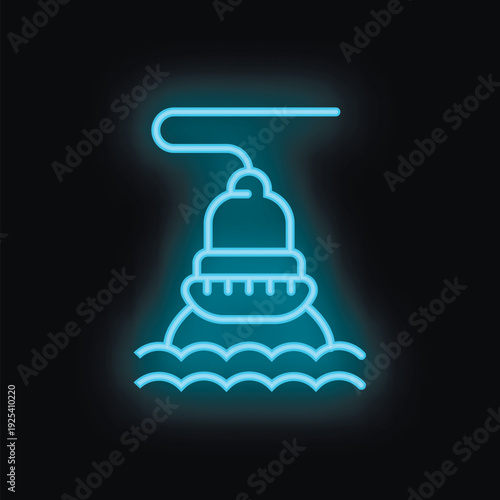 Glowing neon icon of a buoy floating on the surface of water
