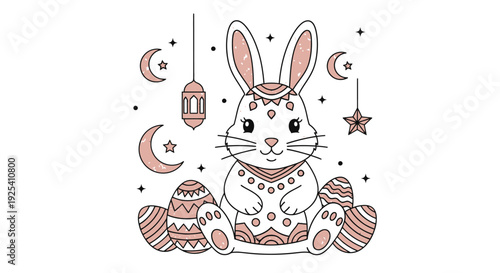Easter Bunny with Decorated Eggs and Hanging Ornaments