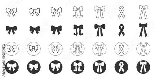 Gift Ribbon and Awareness Ribbon icon set.Various Ribbon Styles and Shapes