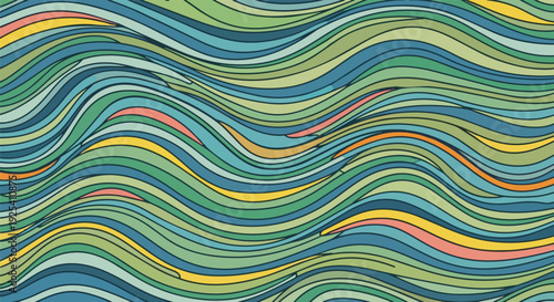 Vibrant abstract wave pattern featuring dynamic fluid lines in an organic color palette evoking natural movement and serene tranquility a visually