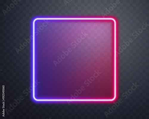 Glowing neon frame with glowing pink and purple light effects, futuristic portal gateway, vibrant and LED illumination border, abstract vector frame composition.