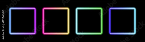 Glowing neon color frames with light effects, futuristic portal gateway, vibrant and LED illumination border, abstract vector frame composition.