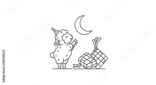 Lamb on Moonlit Night with Wrapped Candy and Stack of Sweets