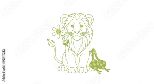 Cute Lion Cub with Flower and Leaf Lantern
