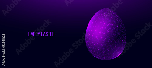 Easter Egg, glowing purple lowpoly wireframe on a dark background. Vector illustration design concept Happy Easter.