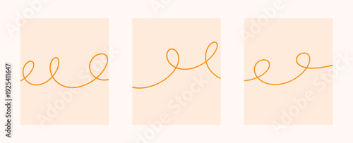 Squiggle cable lines, wavy and curvy stroke. Wiggly irregular long element isolated on peach background, vector illustration.