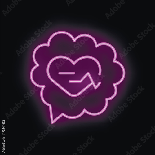 Neon speech bubble is displaying a heartbeat icon, representing the concept of sharing feelings